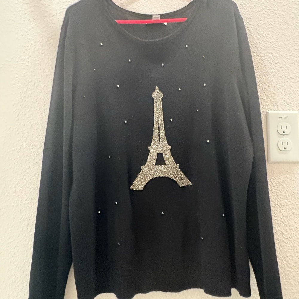 Elle Black Sweater with Eiffel Tower Design